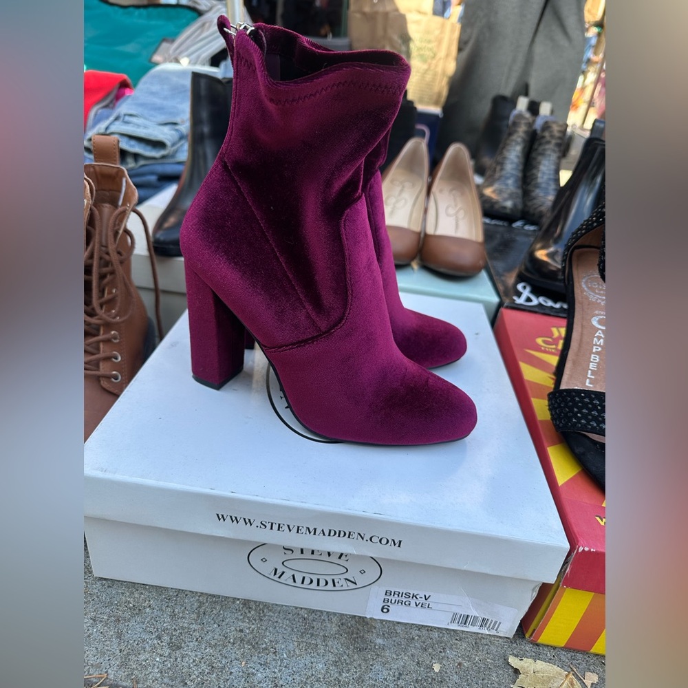 Steve Madden Velvet Ankle Boots in Rich Burgundy
